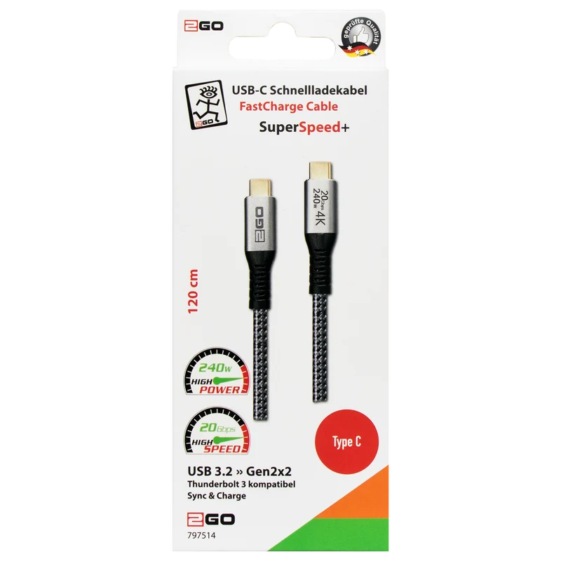 USB Datenkabel - High Speed - USB Type-C auf USB Type-C - diverse Längen - grau