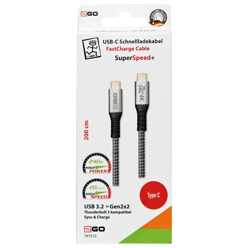 USB Datenkabel - High Speed - USB Type-C auf USB Type-C - diverse Längen - grau