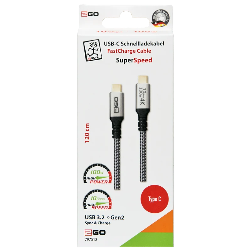 USB Datenkabel - High Speed - USB Type-C auf USB Type-C - diverse Längen - grau