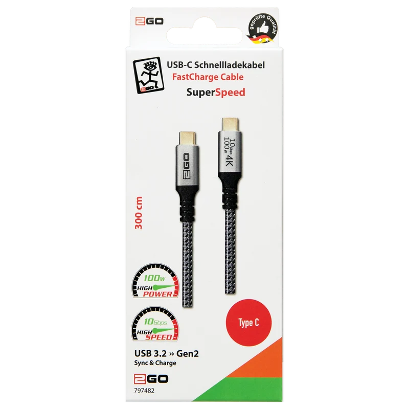 USB Datenkabel - High Speed - USB Type-C auf USB Type-C - diverse Längen - grau