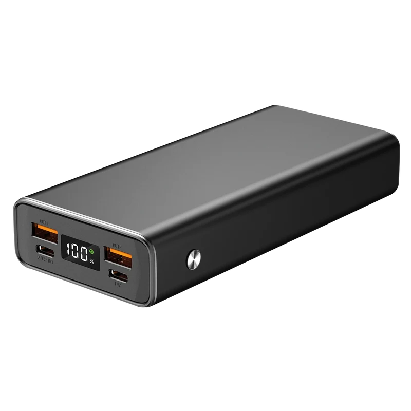 Powerbank Aluminium - verschiedene Kapazitäten - FastCharge - Power Delivery - 2 x USB A - 1 x USB Type-C - Digitaldisplay - USB Type-C Kabel - anthrazit