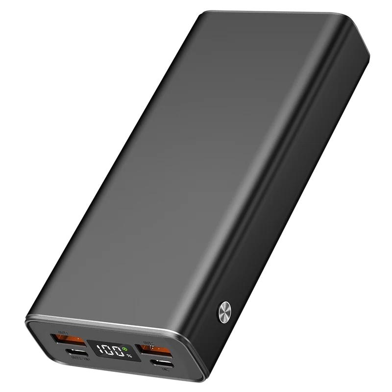Powerbank Aluminium - verschiedene Kapazitäten - FastCharge - Power Delivery - 2 x USB A - 1 x USB Type-C - Digitaldisplay - USB Type-C Kabel - anthrazit