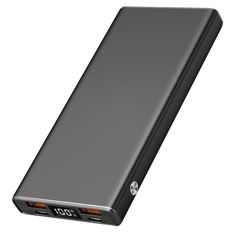 Powerbank Aluminium - verschiedene Kapazitäten - FastCharge - Power Delivery - 2 x USB A - 1 x USB Type-C - Digitaldisplay - USB Type-C Kabel - anthrazit