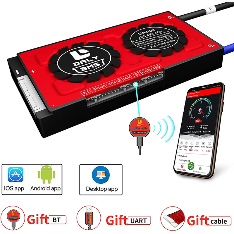 Daly smart bms Lifepo4 Li-ion 16S 48V 60V 40A bluetooth 18 66 128