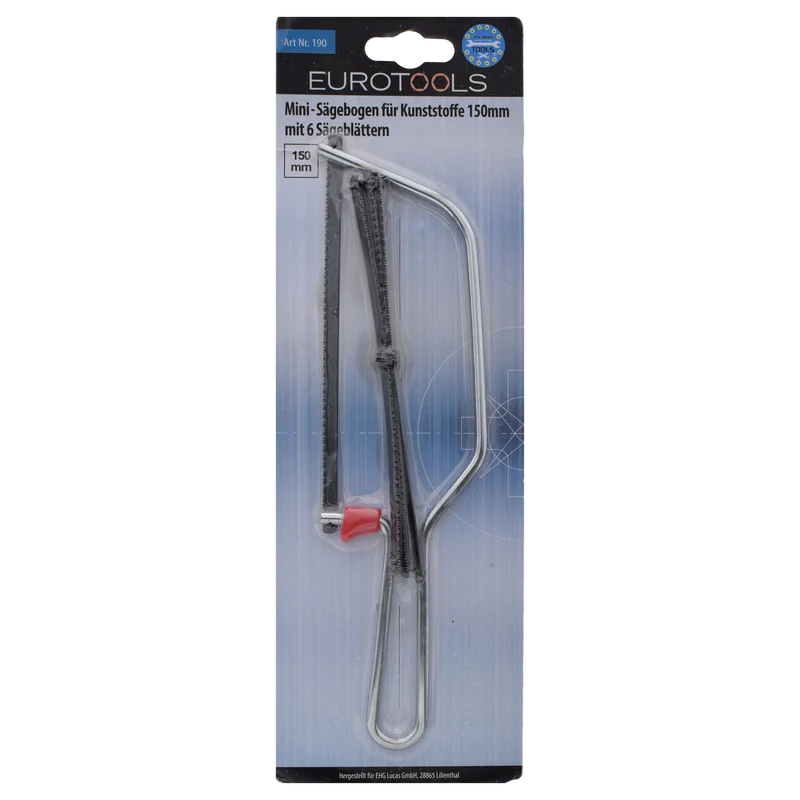 Mini-Sägebogen - 150mm - für Kunststoff und Metall - inklusive 6 Sägeblättern