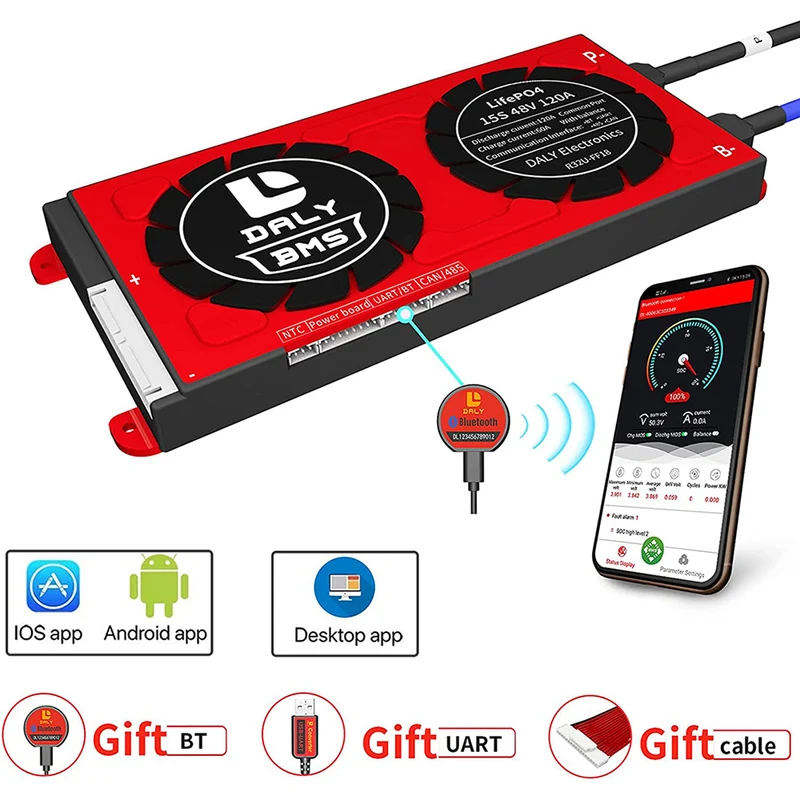 Daly smart bms Lifepo 15S 48V 120A bluetooth BMS board 20 95 212