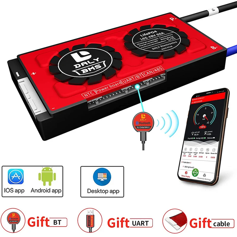 Daly smart bms Lifepo4 Li-ion 16S 48V 60V 60A bluetooth 18 66 128