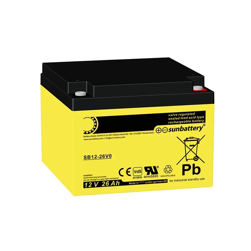 Sun Battery SB12-26V0 12 Volt 26 Ah LxBxH 167 x 175 x 125 mm M5-Innengewinde VdS-Zertifikat G112010, flammenhemmendes Gehäuse