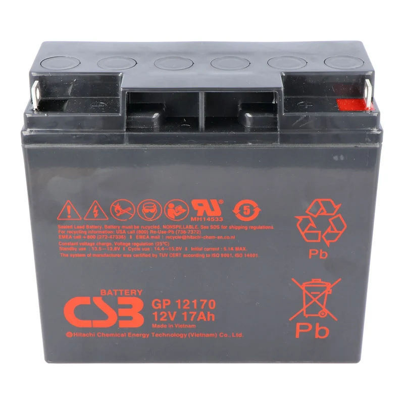 CSB-GP12170 12 Volt AGM Bleiakku 17Ah, 181x76x167mm M5 Flachpol - M5 B/N 5 Jahres Type + Standby