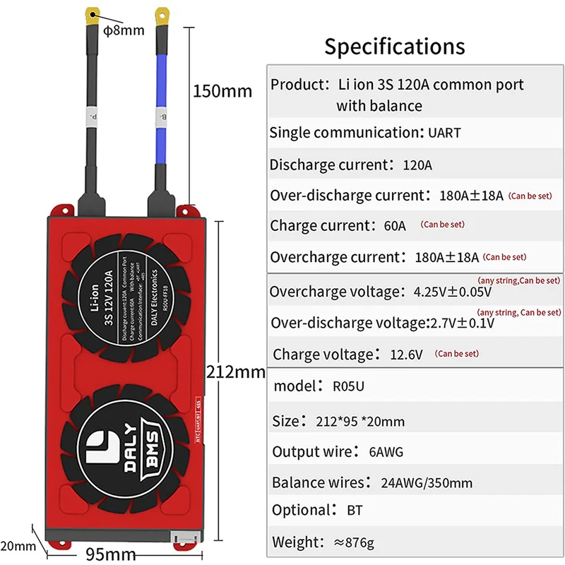 Daly smart bms Lion 3S 12V 120A bluetooth BMS boardithium battery protection Board 2095212