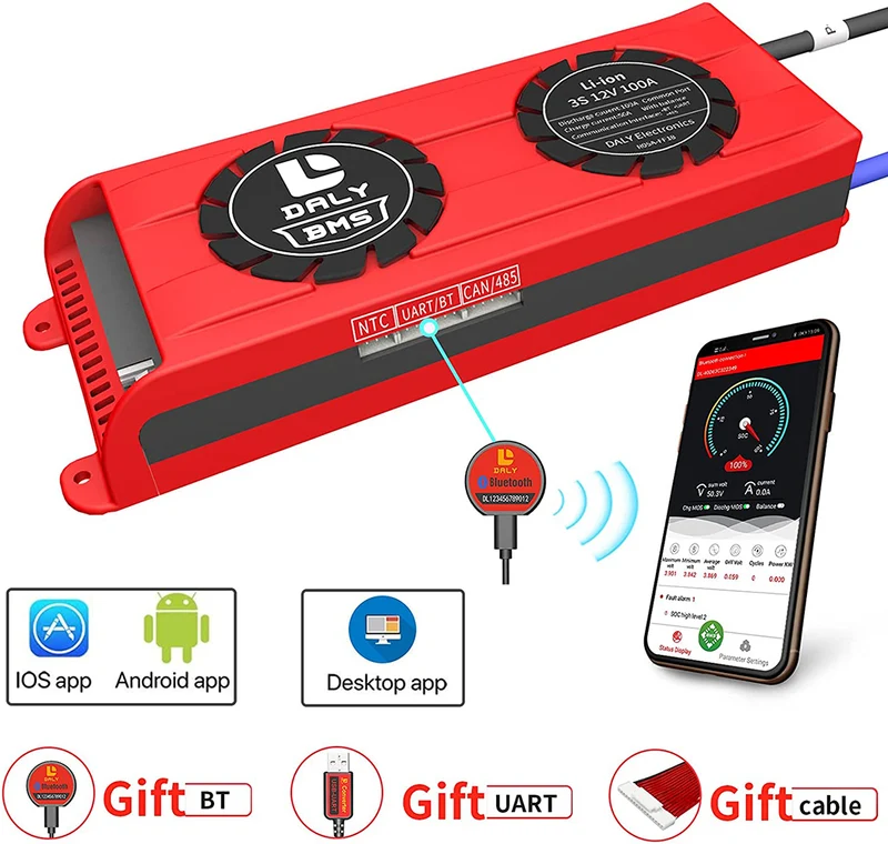 Daly smart bms Lion 3S 12V 100A FAN bluetooth BMS boardithium battery protection Board 3365184