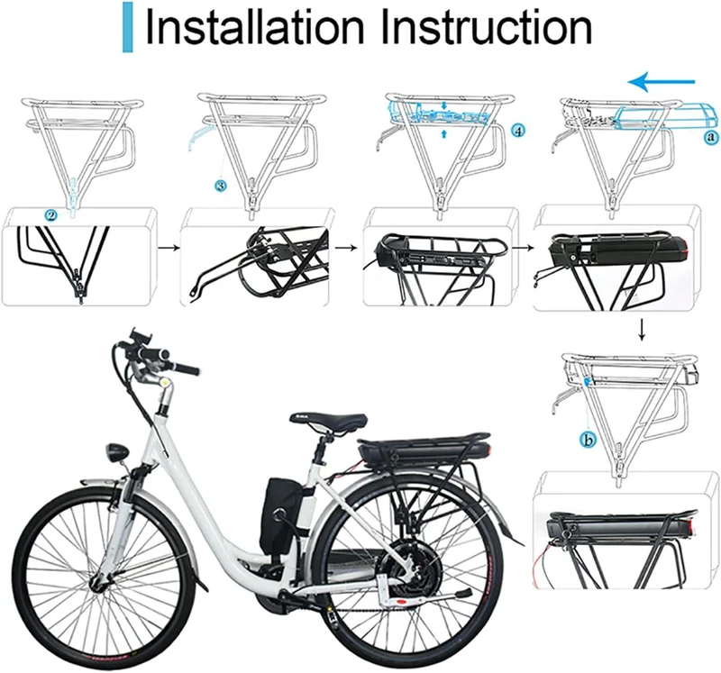 36V 17.5Ah Lithium-Ionen-E-Bike-Akku 20A BMS Mit schwarzem V-Bremsbügel Für 250W 350W 500W E-Bike