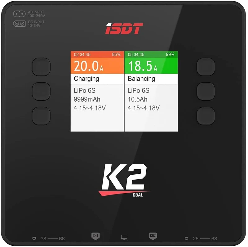 ISDT K2 Lipo AC 200W DC 500Wx2 20A Akku Ladegerät Balance Entlader für Life/Lilon/LiPo 1-6S/ LiHv/Pb/NiMH RC Akku Batterien