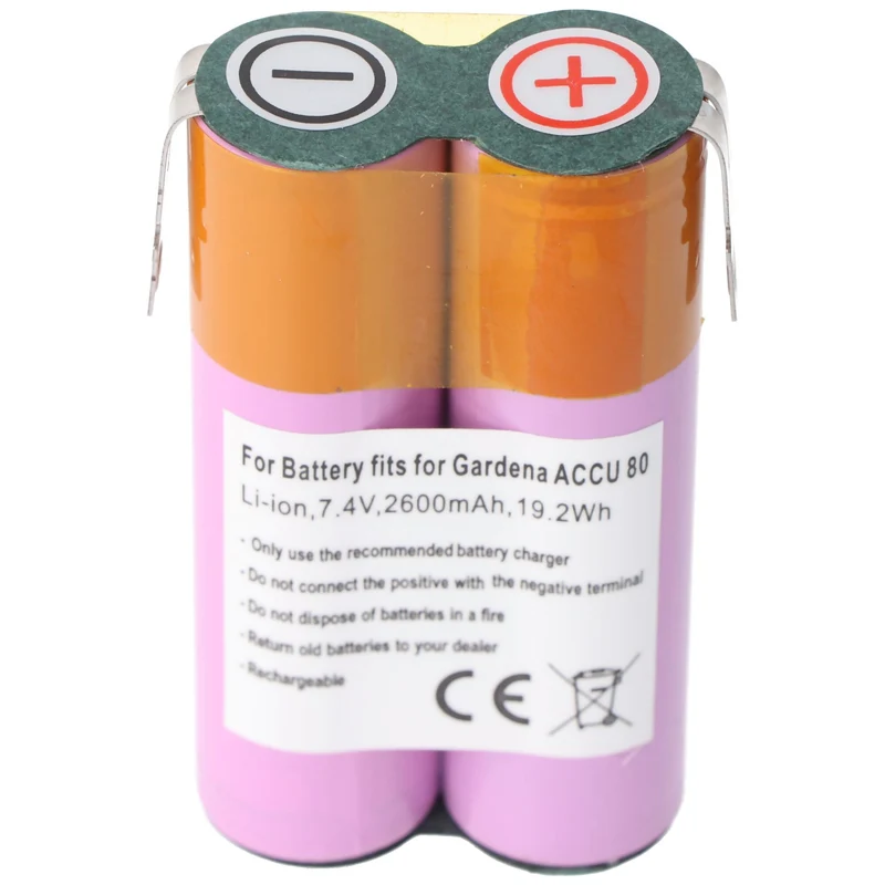 AccuCell Akku passend für Gardena ACCU 80, Li-ion, 7,4V, 2600mAh, 19,2Wh