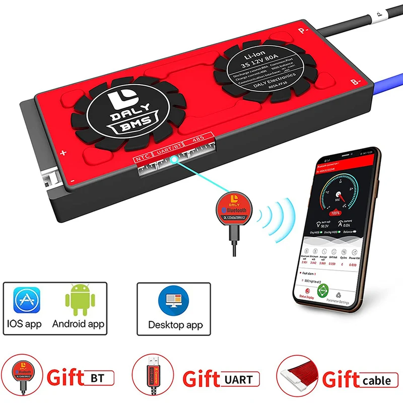 Daly smart bms Lion 3S 12V 80A bluetooth BMS boardithium battery protection Board 1966150
