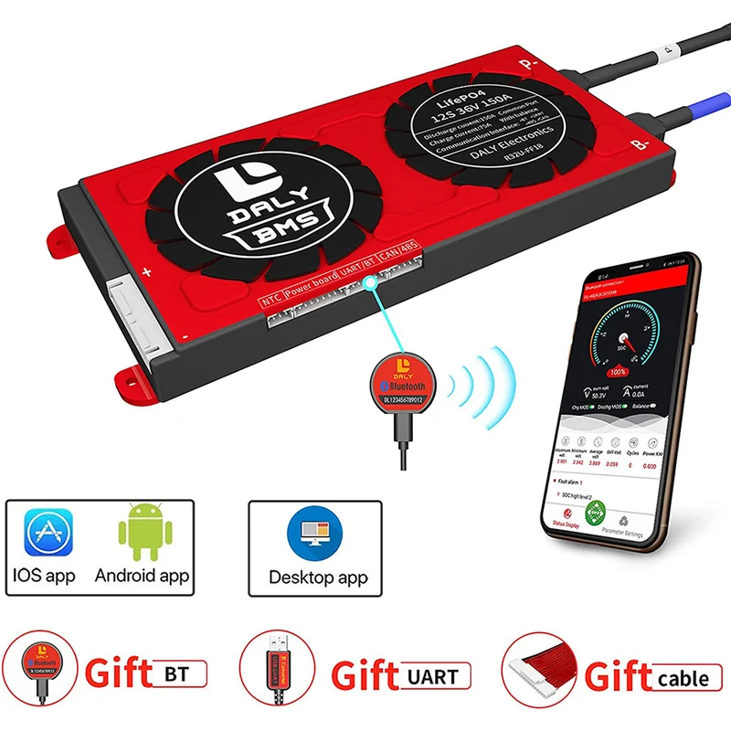Daly smart bms Lifepo 12S 36V 150A bluetooth BMS board 20 95 212
