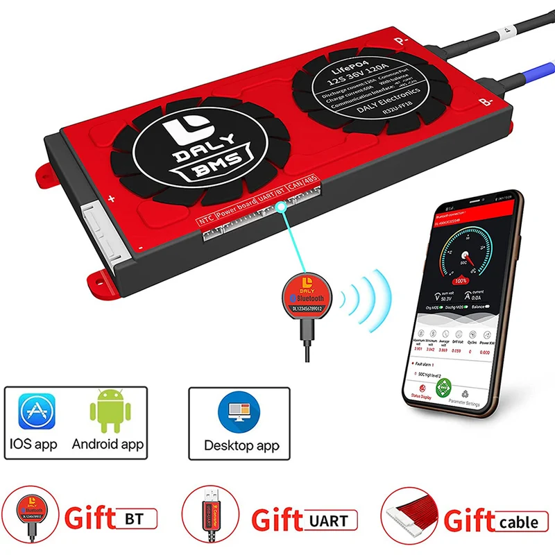 Daly smart bms Lifepo 12S 36V 120A bluetooth BMS board 20 95 212