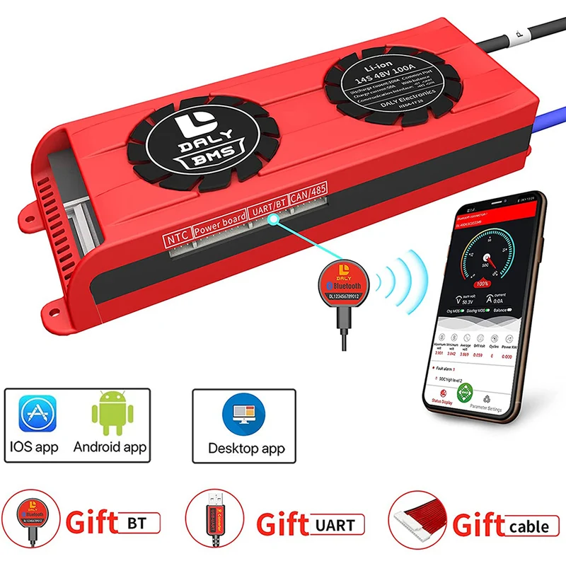 Daly smart bms Li-ion 14S 48V 100A FAN bluetooth BMS board 33 65 184