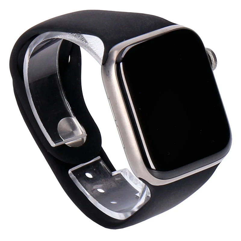 Apple Watch Series 6 44mm GPS + 4G Titan Natur Titangehäuse mit Silikonarmband Schwarz