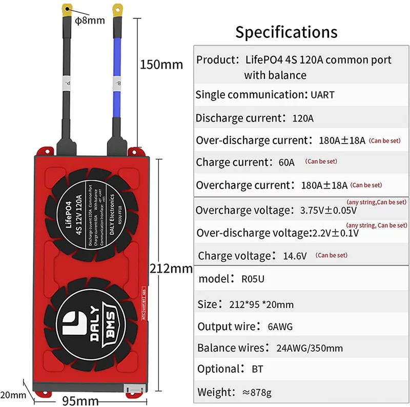 Daly smart bms Lifepo 4S 12V 120A bluetooth BMS board 2095212