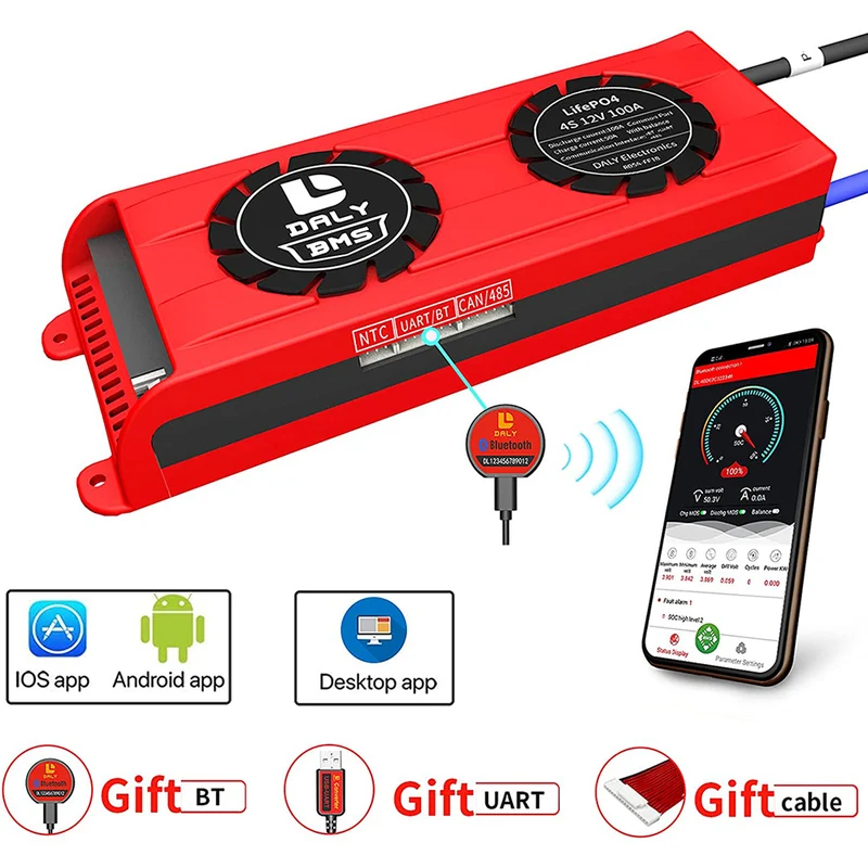 Daly smart bms Lifepo 4S 12V 100A FAN bluetooth BMS board ithium battery protection Board 3365184