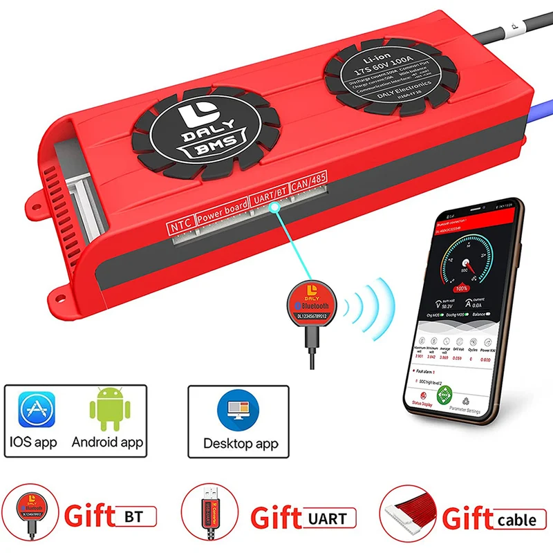 Daly smart bms Li-ion 17S 60V 100A FAN with bluetooth 33 65 184