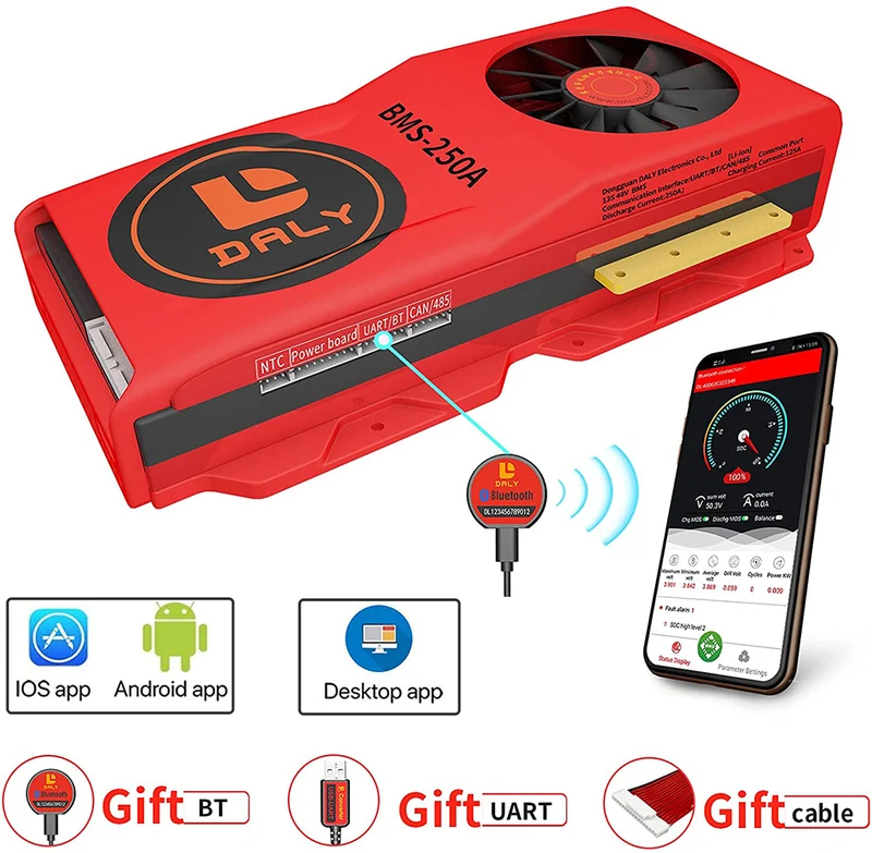 Daly smart bms Li-ion 13S 48V 250A with Fan bluetooth 52 130 235