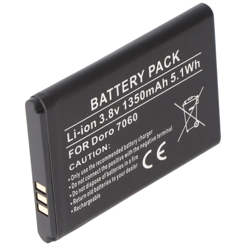 AccuCell Akku passend für Doro 7060, DBS-1350A Li-ion, 3,8V, 1350mAh, 5,1Wh, ca. 53 x 38,5 x 5,6mm