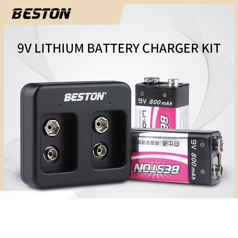 9V wiederauf lad bares LI-Ionen-Lithium-Ladegerät plus 9V 800mAh Batterie-Kits BESTON 2 Bay Smart
