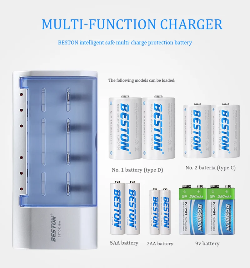 D C AA AAA 9V Beston multi-funktion C821BW universal Smart akku Ladegerät