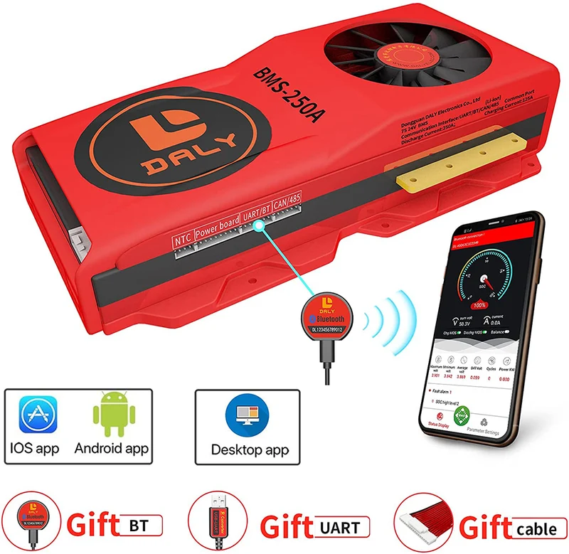 Daly smart bms Li-ion 7S 24V 250A with Fan bluetooth 52130235