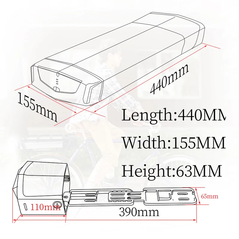36V 15Ah Batterie R006 Schwarz lithium-ionen Ebike Batterie mit 20A BMS für Im Freien ebike