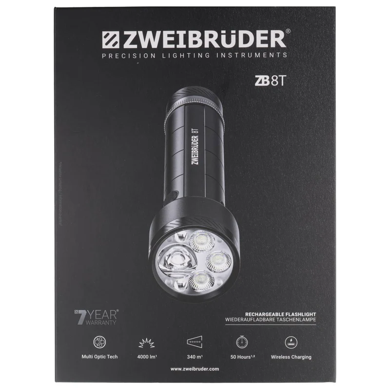 Zweibrüder ZB8T mit 4.000 Lumen 340 m Reichweite, Autofokus, Ladestation