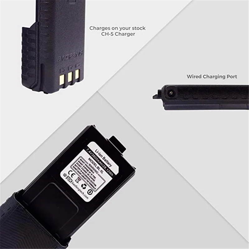 BaoFeng, BTECH BL 5L 3800mAh Li Ion Akku, Akku mit großer Kapazität, geeignet für UV 5X3, BF F8HP und UV 5R Funkgeräte