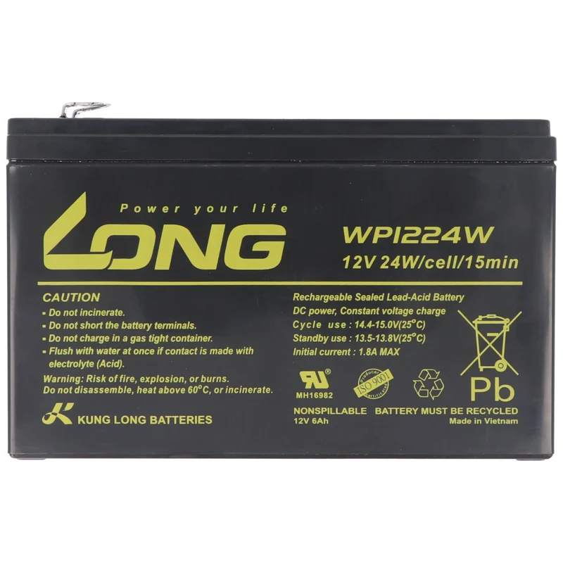 Kung Long WP1224W Hochstrom F2 Blei-Vlies-Akku, 12Volt, 6Ah mit 6,3mm Faston Anschluss