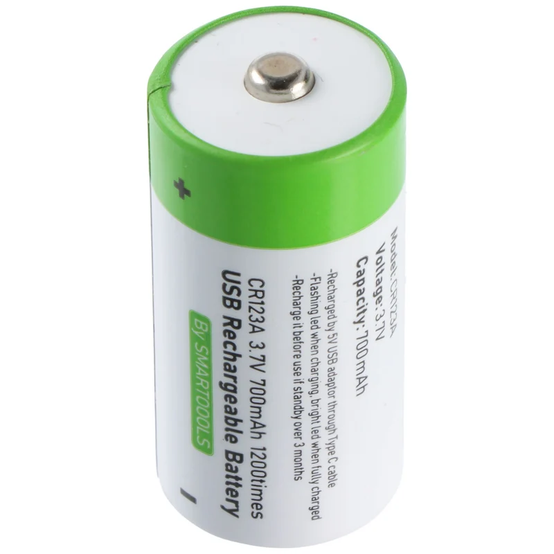 AccuCell Rundzelle 16340, CR123, Li-ion, 3,7V, 700mAh, 2,6Wh, mit USB-C Charging Port, 33,9x16,1mm
