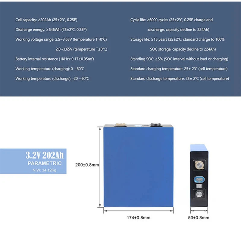 4PCS 3.2V 202Ah Lithium Eisenphosphat Batterie lifepo4 Batterie 3C Solar Fur 12V 24V 202Ah Batterie