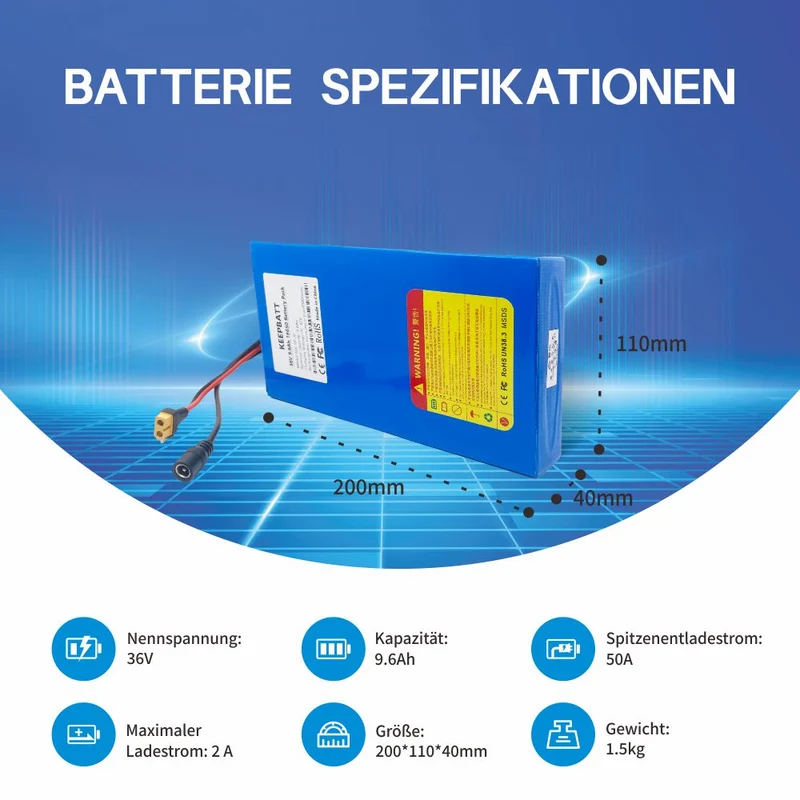 EU-Versand 36V 10S3P 9,6Ah 42V 18650 Lithium-Akku 25A BMS für Elektrofahrräder und Roller