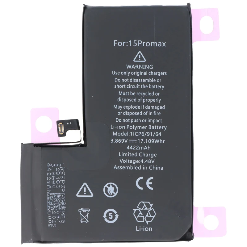 AccuCell Akku passend für Apple iPhone 15 Pro Max, Li-Polymer, 3,86V, 4422mAh, 17,1Wh, ohne Werkzeug