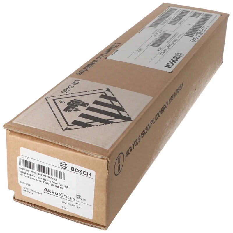 Bosch e-bike 500Wh Akkutyp PowerTube 500 vertikal Akku Bosch 4047025782128, 0275007540, 0.275.007.540, 0.275.007.544, 0.275.007.556, 0275007544, 0275007556, BBP281, BBP283, BBP290