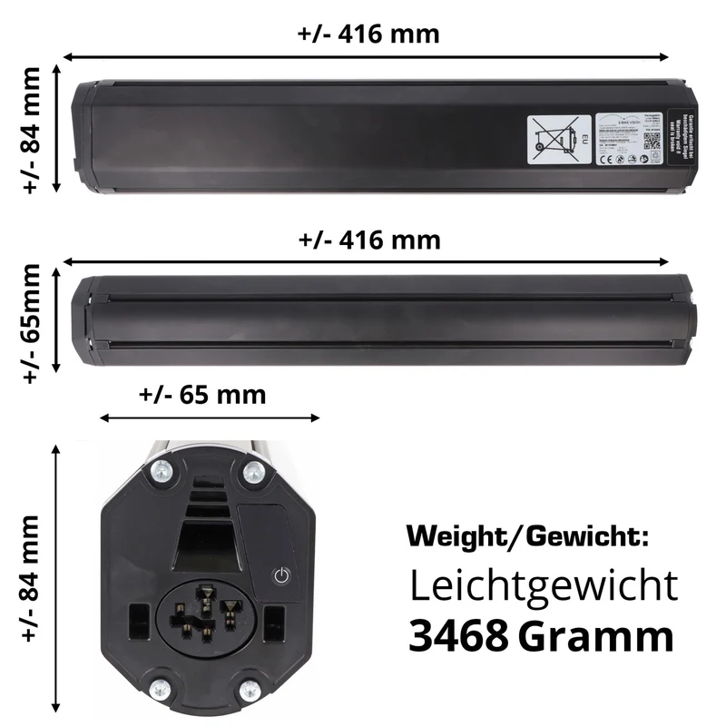 E-Bike Vision 630Wh PowerPack für Bosch Active (Plus) / Performance (CX) 36 V Intube Inframe vertikal 41,6cm Lang