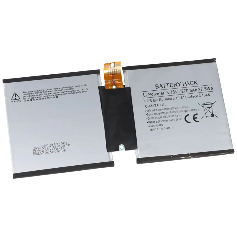 AccuCell Akku passend für Microsoft Surface 3 10.8", Surface 3 1645, Li-Polymer, 3,78V, 7270mAh, 27,5Wh, built-in, ohne Werkzeug