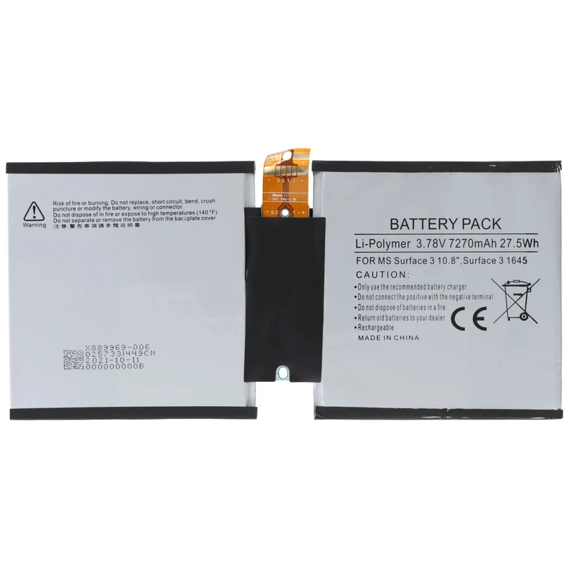 AccuCell Akku passend für Microsoft Surface 3 10.8", Surface 3 1645, Li-Polymer, 3,78V, 7270mAh, 27,5Wh, built-in, ohne Werkzeug