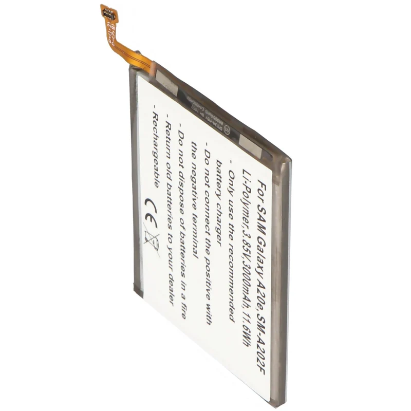 AccuCell Akku passend für Samsung Galaxy A20e, SM-A202F, Li-Polymer, 3,85V, 3000mAh, 11,6Wh, built-in, ohne Werkzeug