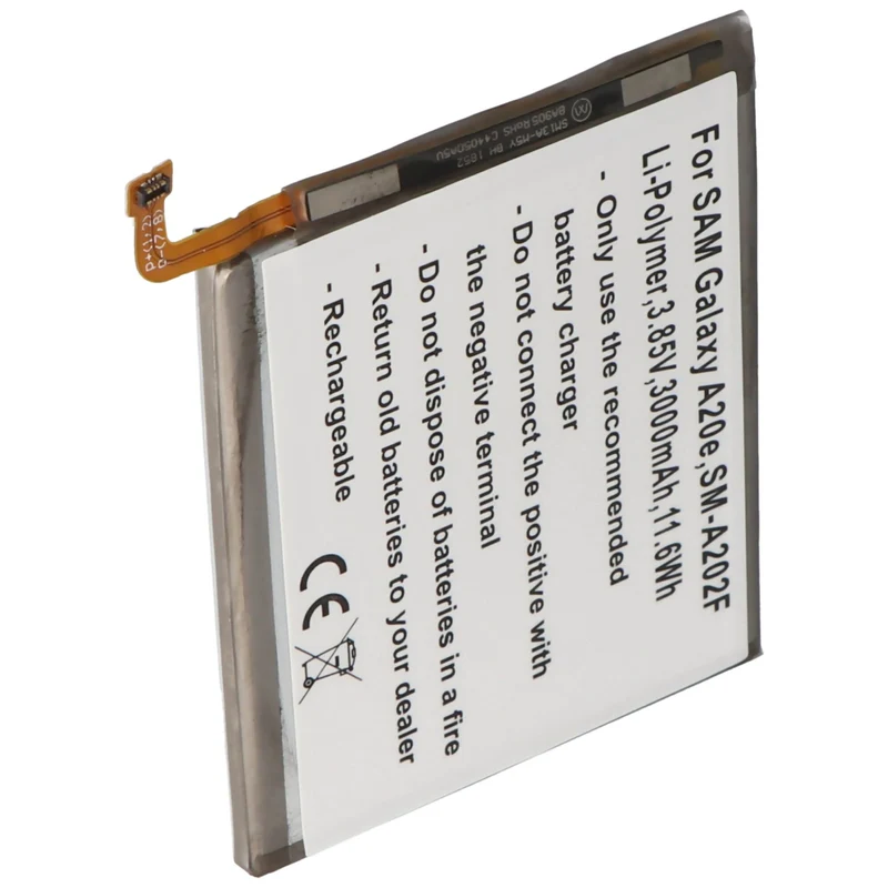AccuCell Akku passend für Samsung Galaxy A20e, SM-A202F, Li-Polymer, 3,85V, 3000mAh, 11,6Wh, built-in, ohne Werkzeug