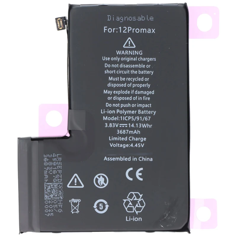 AccuCell Akku passend für Apple iPhone 12 Pro Max, diagnostizierbar, Li-Polymer, 3,83V, 3687mAh, 14,13Wh, ohne Werkzeug