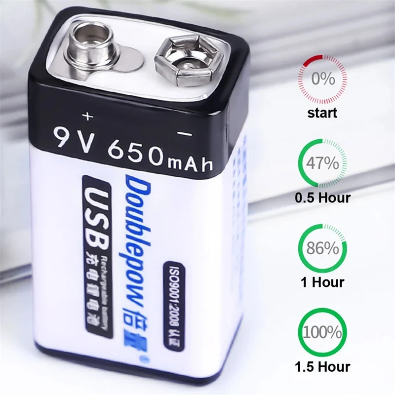 USB wiederaufladbarer 9v 650mAh Lithium-Ionen-Akku 6F2 2 Lithium-Ionen-Akku für Spielzeug-Fernbedienung KTV-Multimeter-Mikrofon