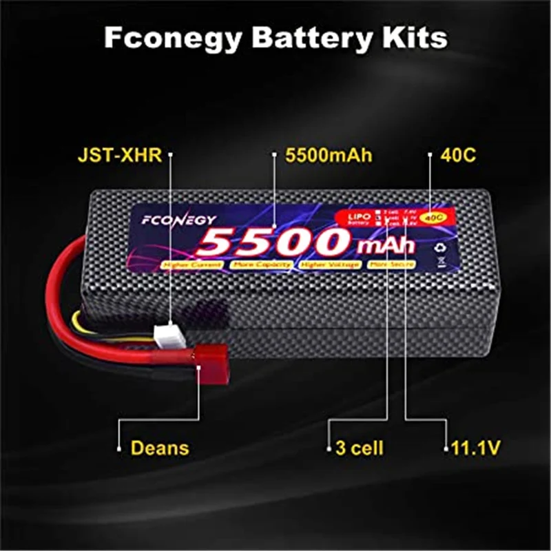 RC Akku 11.1V 5500mAh 3S 40C LiPo Batterie mit Deans T Stecker Modellbau Akkupack für RC Auto Boot