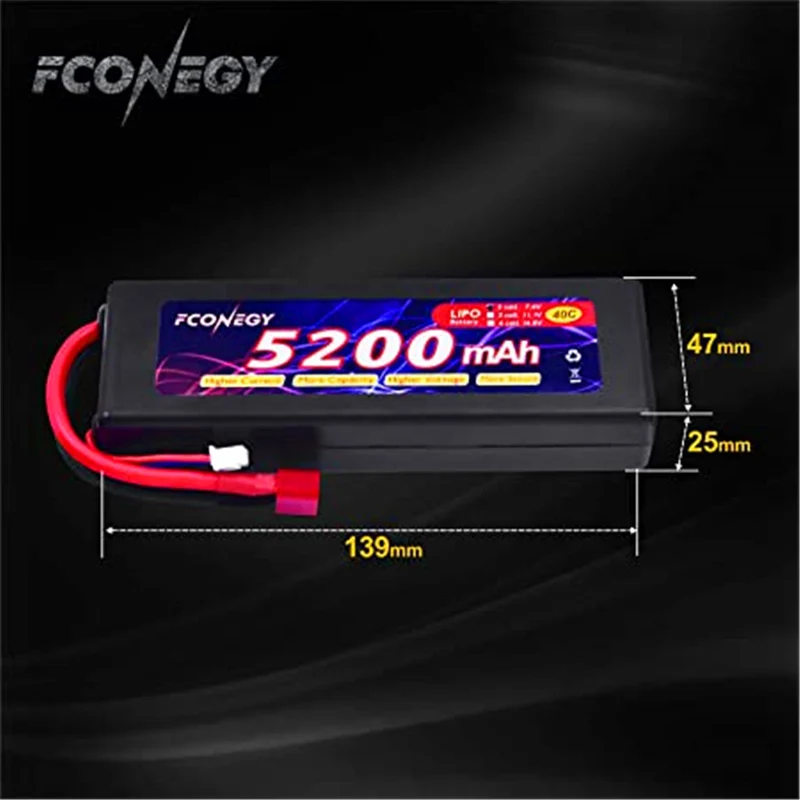 RC Akku 7.4V 5200mAh 2S 40C LiPo Batterie mit Deans T Stecker Modellbau Akkupack für RC Auto Boot Truck
