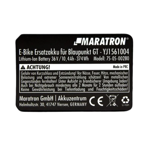 Maratron E-Bike Akku Gepäckträgerakku YJ156 für Samsung SDI3610E & BLAUPUNKT - 36V 10,4Ah - Gepäckträger